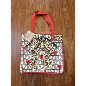 Brighton Wild Love Large Canvas Tote Red Hearts Cat Classic Print NWT
